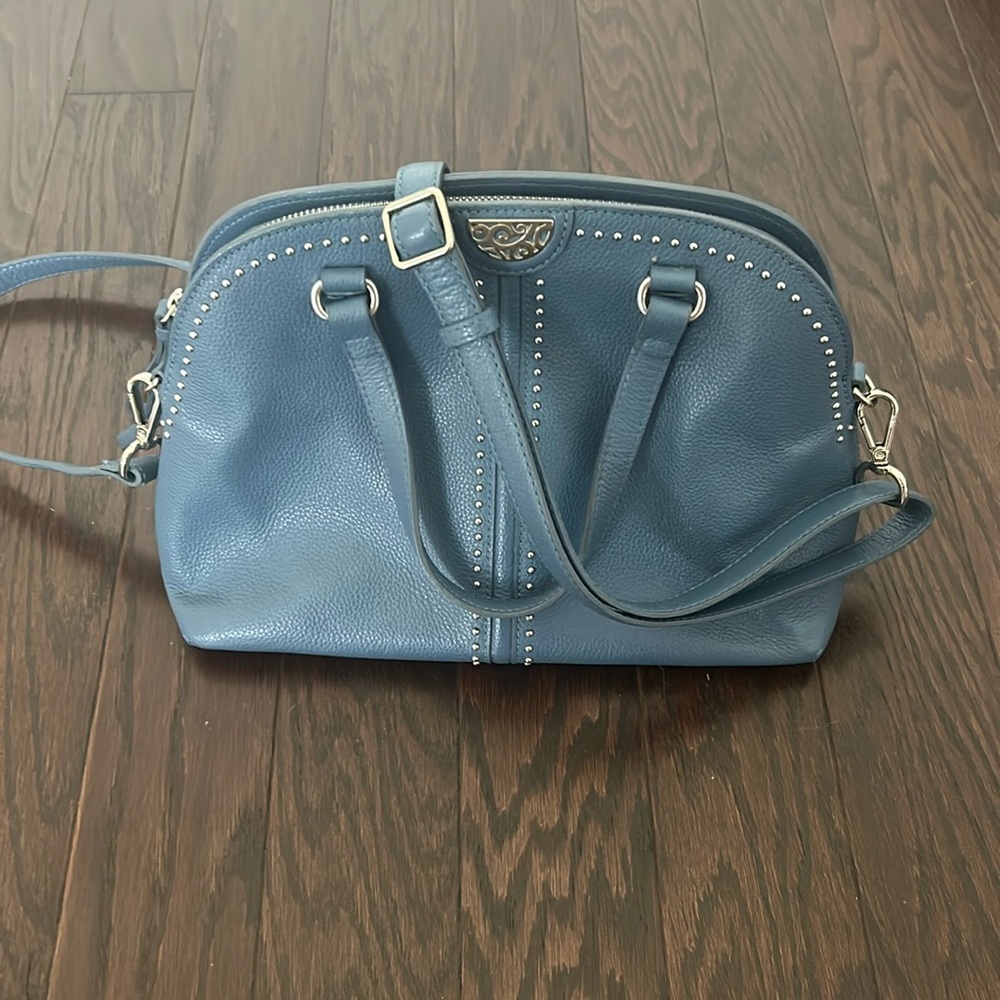 Brighton dusty blue leather satchel with detachable strap EUC